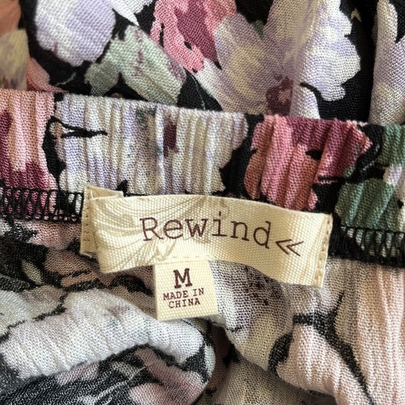 Rewind Floral Miniskirt, Front Ruched, Drawstring, Ruffle Hem, Y2K Medium - Picture 8 of 9